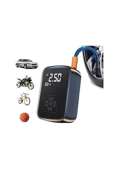 Dijital Kablosuz Şarjlı Hava Kompresörü, Taşınabilir Araç Lastik Bisiklet Top Şişirme Pompası, Lcd Ekranlı Mini Kompresör, Powerbank Özellikli Otomatik Basınç Ayarlı Hava Pompası