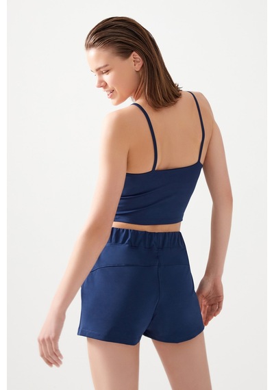 Los Ojos Kadın Lacivert Cepli Beli Lastikli Basic Fit Spor Şort Shorts Lacivert