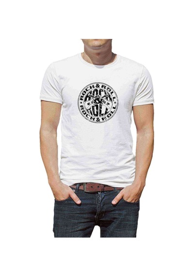 Rock'N Roll Gitar Baskılı Beyaz Erkek Tshirt