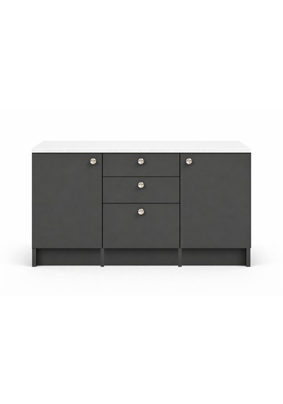 Kora Alt Modül-çok Amaçlı Dolap -150 Cm -2 Kapaklı-3 Çekmeceli-laminat Beyaz Tezgah Dahil Antrasit Kora Alt Modül-çok Amaçlı Dolap -150 Cm -2 Kapaklı-3 Çekmeceli-laminat Beyaz Tezgah Dahil Antrasit