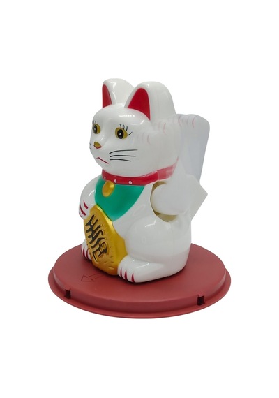 Maneki Neko El Sallayan Şans Kedisi Beyaz Solar Güneş Enerjili 11x10cm No1b