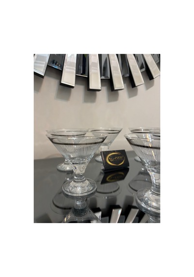 Ars Paşabahçe Gümüş Yaldızlı Dekorlu Ayaklı 6'lı Cam Kase Sunumluk, Şekerlik, Dondurmalık, Cup,çizgi