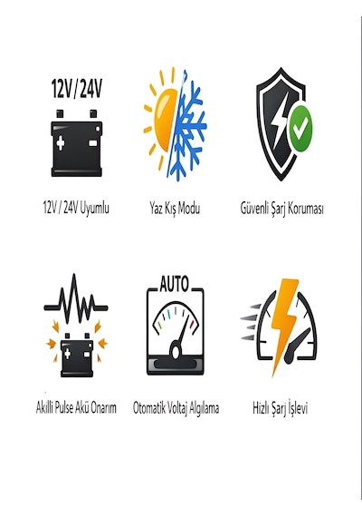 24v/8a 12v/15a Akıllı Akü Şarj Ve Onarım Cihazı Yaz Kış Modlu Lcd Ekranlı Start Stop