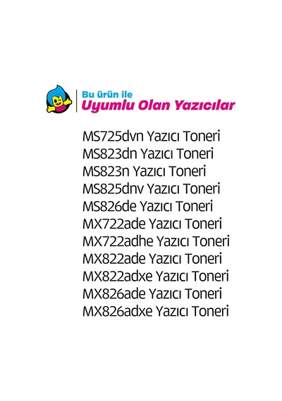 Lexmark Ms725 / 58d5u00 Uyumlu Toner / Ms823 / Ms825 / Ms826 / Mx722 / Mx826 55k