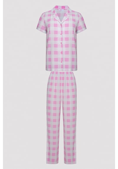 Penti Gingham Pembe Gömlek Pantolon Pijama Takımı Pembe