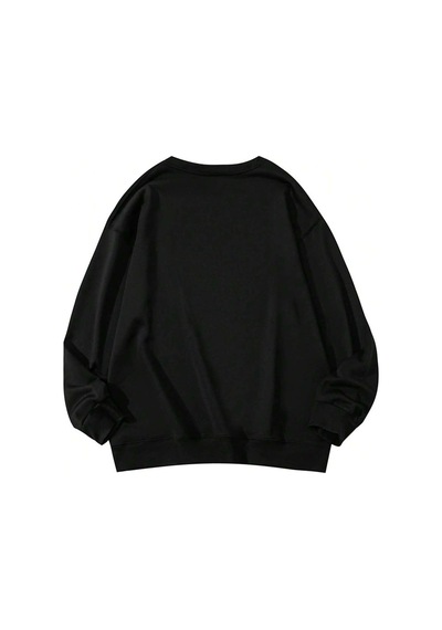 Tarzsokak Letter & Star Pattern Drop Shoulder Pullover Siyah