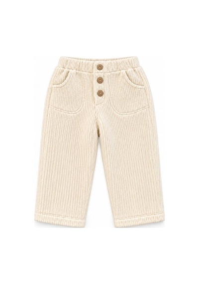 Zekids Erkek Bebek Ekru Kadife Düğme Detaylı Pantolon-17454