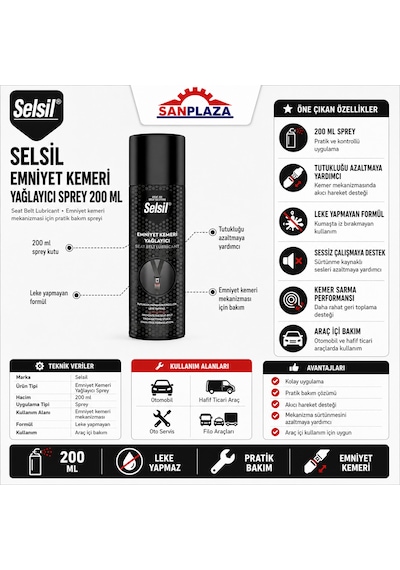 Selsil Emniyet Kemeri Yağlayıcı Sprey 200 Ml Düzgün Sarılması İçin Bakım Koruyucu Sprey 3 Adet