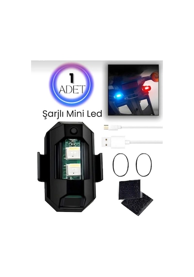 1 Adet Şarjlı Mini Led Işık/çakar Led/drone Işığı/anti Çarpışma Uyarı Işığı Siyah