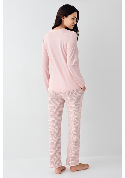Pierre Cardin 9080 Modal Uzun Kol Kadın Pijama Takımı V1 Açık Pembe