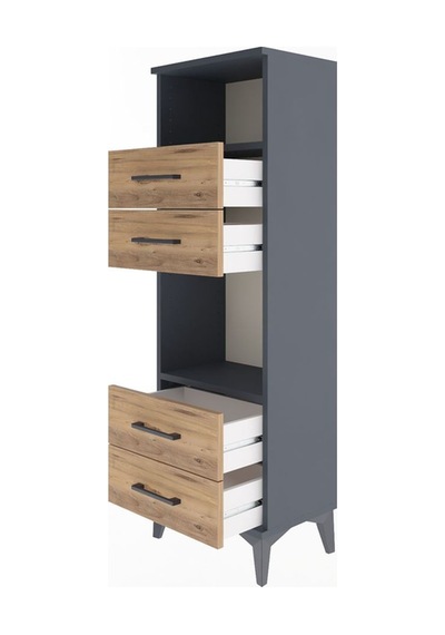 Arges Dolap 2 Raflı 4 Çekmeceli 44x30x134 Antrasit-çam Antrasit