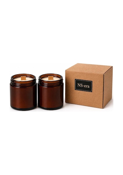 2'li Paçuli Vanilya Kokulu Mum Seti Toplam 420 Ml 260 Gr - Ahşap Fitil, Amber Cam Kavanoz, Uzun Yanma Süresi, Dekor Diğer