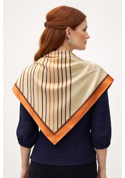 Tarzını Seç Turuncu V Çizgi Fular / Bandana / Aksesuar / Şal / Eşarp 70x70
