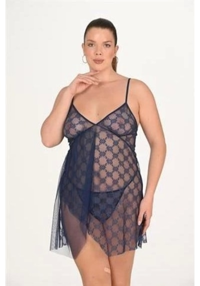 Aria's Closet Arias Closet Büyük Beden Lacivert Gecelik 3046 Lacivert