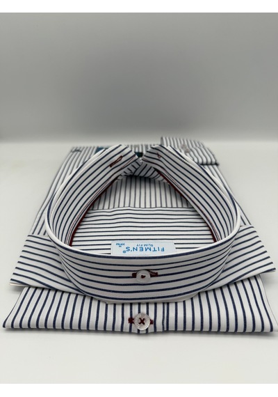 Slim Fit Uzun Kol Premium Çizgili Yaka Düğmeli Hediye Kutulu Erkek Gömlek Fs-004440 - Lacivert-3179
