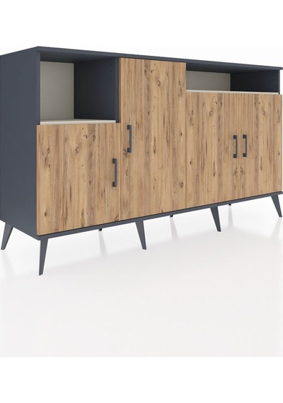 Kronos Konsol 5 Raflı 4 Kapaklı 176x59x99 Antrasit-çam/aytaşı Atlas Çam/aytası - Antrasıt