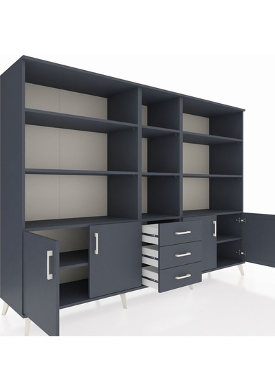 Hyperion Dolap 11 Raflı 3 Çekmeceli 4 Kapaklı 220x44x163 Antrasit Antrasit-antrasit