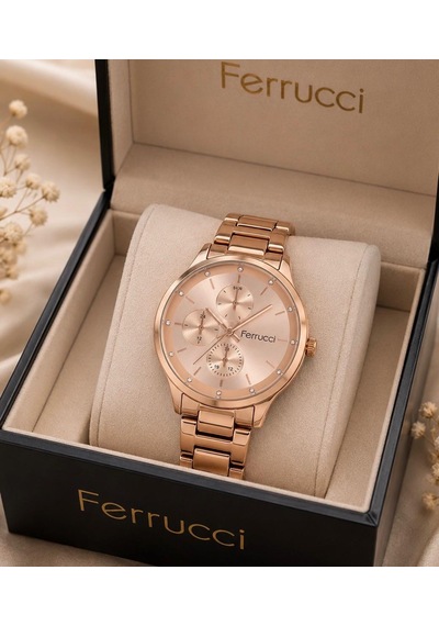 Ferrucci Fc49120 Spor Model Rosegold Çelik Kordon Ve Kasa Kadın Kol Saati+bileklik Hediye Rose Gold