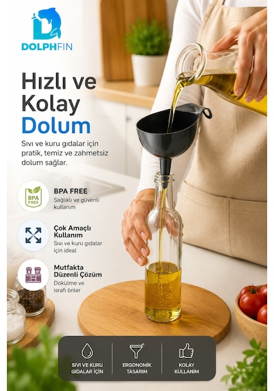 Plastik Mutfak Hunisi Geniş Ağızlı Saplı Sıvı Kuru Gıda Aktarma Hunisi Siyah Bpa İçermez