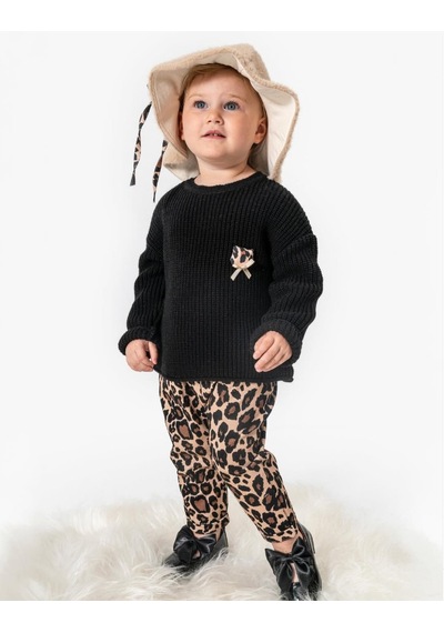 Noynoy Baby Kız Bebek Leopar Desenli 3'lü Takım Noy-9349 Siyah