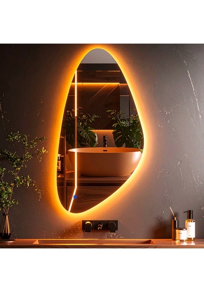 Alvora Amber Led'li Lazer Kumlamalı Lavabo & Banyo Aynası Dokunmatik Sensörlü 100 X 50 Cm Turuncu