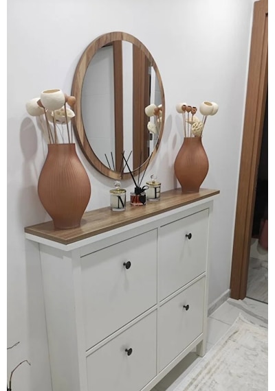 Dekoratik Yuvarlak Ayna 60 Cm Çap Antre Hol Koridor Duvar Salon Mutfak Banyo Ofis Makyaj Aynası - Ceviz Ceviz