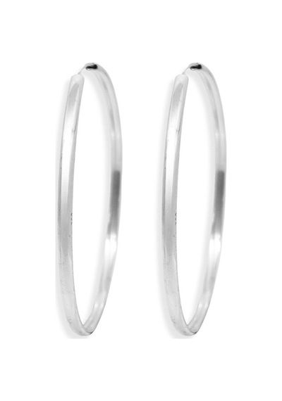 Oya Silver Oval Hatlı Yuvarlak Gümüş Halka Küpe 6.5x6.5cm- 3mm Kalınlık 925 Ayar