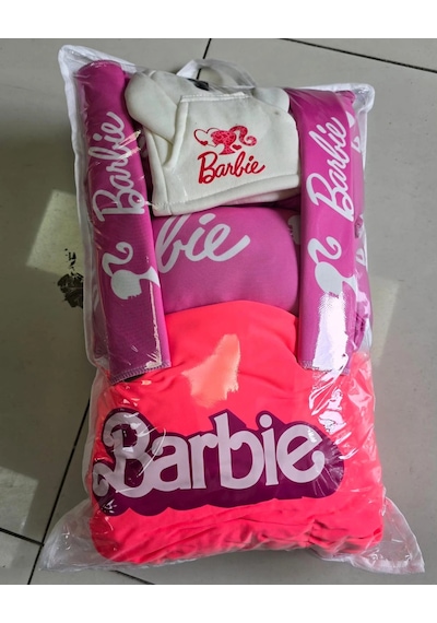 Barbie Pembe Süper Set Dörtlü Servis Kılıfı + İkili Yastık Ve Kemer Kılıfı +vites Poları