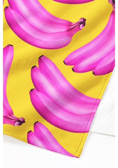 Muz Desenli Tropikal Sarı Pembe Plaj Havlusu - Modern Pop Art Yazlık Hızlı Kuruyan Mikrofiber Havlu Çok Renkli