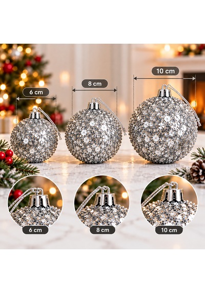 3'lü Lüks Yılbaşı Ağacı Top Süsü Seti 10 Cm - İp Dokulu & Işıltılı Süsleme Topları Beyaz, Gold, Gümüş, Kırmızı - 9059366128713 Diğer