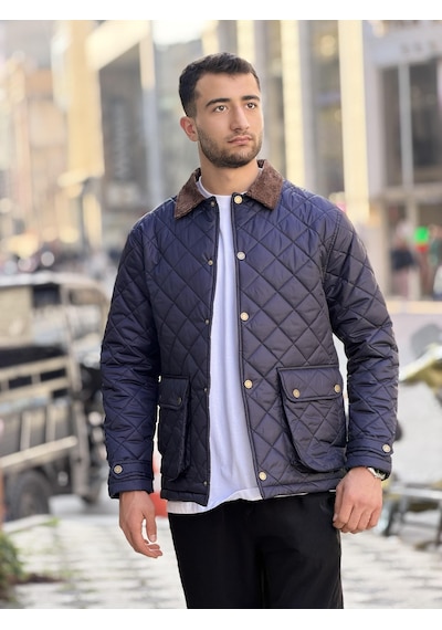 Rocqerx X-2033 Yaka Garni Detaylı Astarlı Kapitone Mont Lacivert