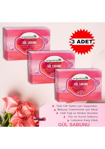 Organicsun Doğal Gül Sabunu 3 x 140 G
