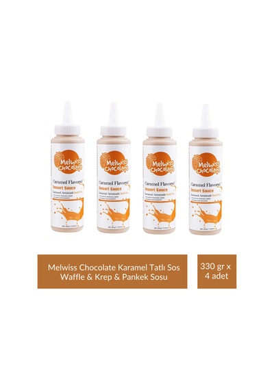 Melwiss Chocolate Karamel Aromalı Tatlı Sos 330 Gr - Waffle & Krep & Pankek Sosu X 4 Adet