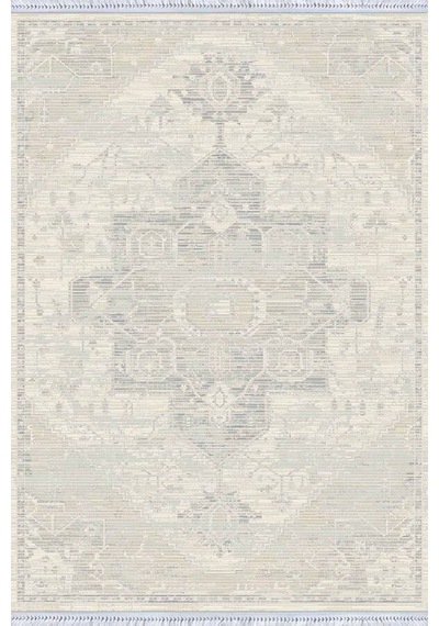 Ekru Vintage Dokuma Pamuk Tabanlı Kaymaz Kilim Klm369n11
