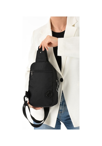 Sanmorris Unisex Paraşüt Kumaş Suya Dayanıklı 4 Bölmeli Body Bag Siyah