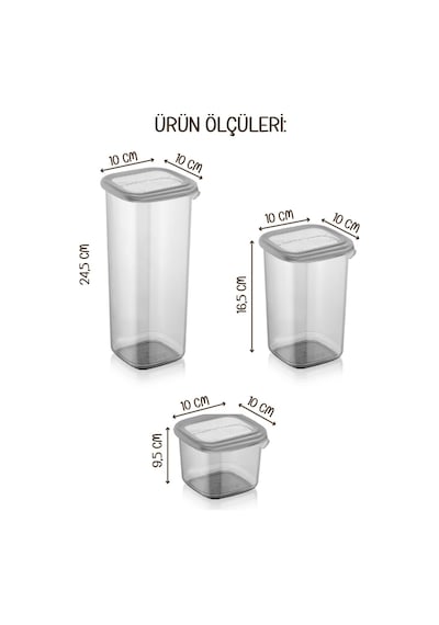 Vienev Beyaz Serigrafi Etiketli 24lü Peggy Kare Saklama Kabı 8x 0,55 Litre, 1,2 Litre, 1,75 Litre Antrasit