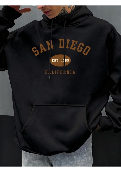 Startmore Startmoresan Diego Kaliforniya Mektup Baskılı Erkek Kapüşonlu Sweatshirt Hip Hop Modası Kişilik Hoody Siyah
