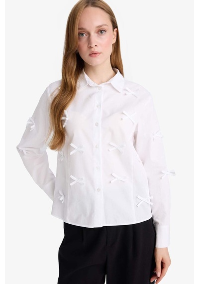 Defacto Regular Fit Poplin Uzun Kollu Tunik F2724ax25spwt34 Beyaz