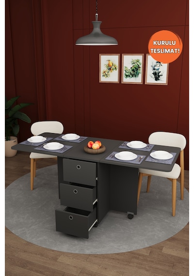 Lüks Katlanır Mutfak Yemek Masası %100 Mdf Pratik Çekmeceli Çalışma Masası Km100 Antrasit Lüks Katlanır Mutfak Yemek Masası %100 Mdf Pratik Çekmeceli Çalışma Masası Km100 Antrasit