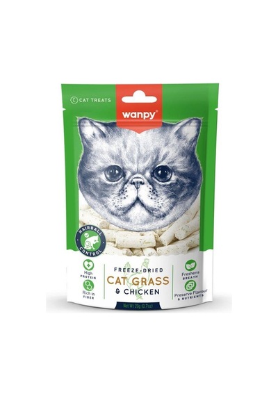 Wanpy Hairball Control Dondurularak Kurutulmuş Çim Ve Tavuklu Kedi Ödülü 20 Gr
