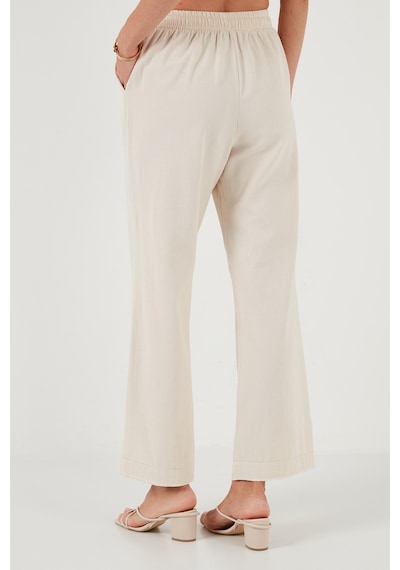 Lela % 100 Pamuklu Bol Paça Regular Fit Bayan Pantolon 673Py2008 Bej
