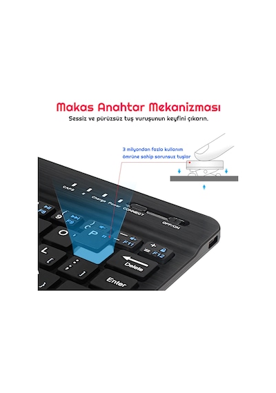 Triline Mini Bluetooth Kablosuz Şarjlı Pilli Slim Rubber 7" Klavy