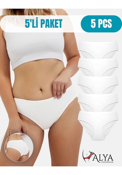 Alya Underwear  Kadın Pamuklu Hipster - Slip Külot 5 Farklı Renk 1 Pakette Beyaz