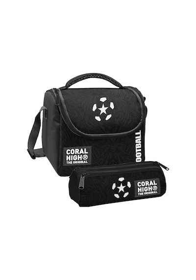 Coral High Erkek Çocuk Siyah Beyaz Futbol Thermo Beslenme Çantası Ve Üç Bölmeli Kalem Çantası Seti Siyah