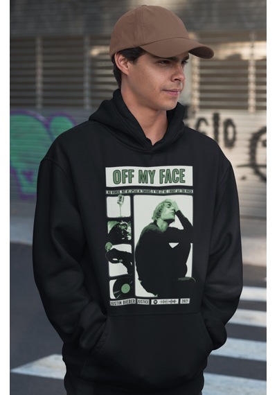Sevbano Tasarım Justin Bieber Off My Face Baskılı Unisex Oversize Şarkıcı Siyah