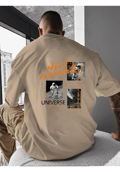 Not Reserved Baskılı Oversize Tişört Bej