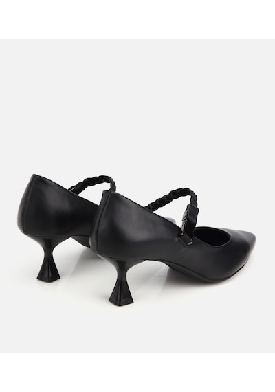 Hotiç Kadın Deri Siyah Örgü Bantlı İnce Topuklu Stiletto
