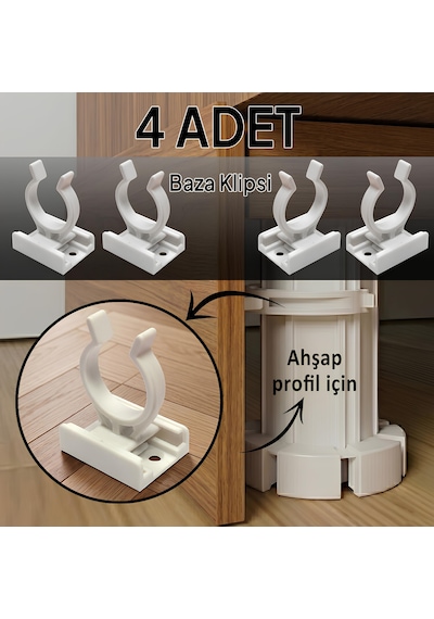 4 Adet Ahşap Baza Klipsi Mutfak Dolap Tezgah Alt Kısım Kapatma Klips Mobilya Ayak Tutucu Toka Beyaz