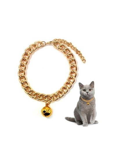 Metal Ayarlanabilir Zincir Kararmaz Zilli Gold Kedi Kolyesi 28 CM