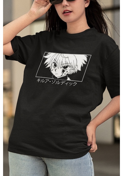 Anime Hunter X Hunter Killua Face Tişört Siyah